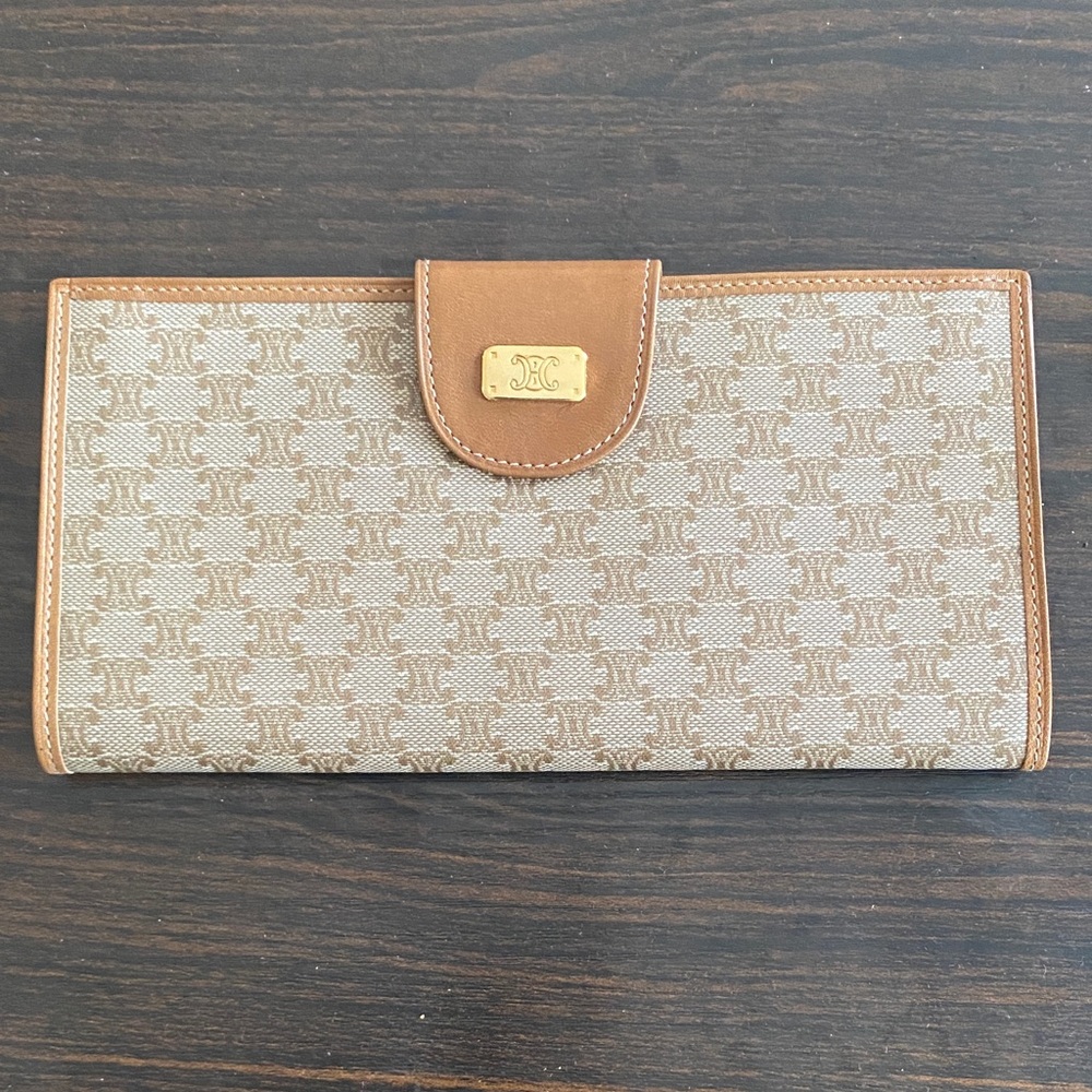 Celine Beige Canvas and Tan Leather Wallet